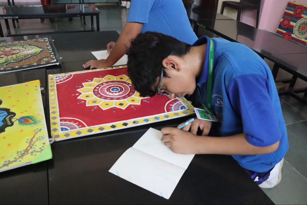 Art class activity at Chaitanya School, known as the Best CBSE School Near Me.